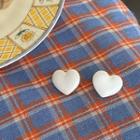 Heart Stud Earring 1 Pair - Silver Stud - White - One Size