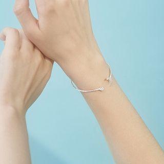 925 Sterling Silver Rhinestone Moon & Star Open Bangle Silver - One Size