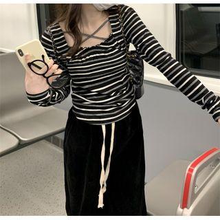 Long-sleeve Crisscross Striped T-shirt T-shirt - Stripe - One Size