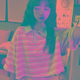 Elbow-sleeve Striped Crop Polo Shirt