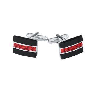 Fashion Elegant Geometric Rectangular Cufflinks With Red Austrian Element Crystal Silver - One Size