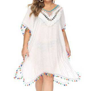 Short-sleeve Tassel Detail Shift Dress