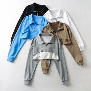 Collared Zip-up Cropped Sweatshirt