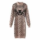 Long-sleeve Leopard Jacquard Knit Bodycon Dress