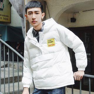 Letter Embroidered Half Placket Hooded Padded Coat