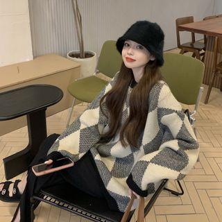 Argyle Oversized Sweater Gray&almond - One Size