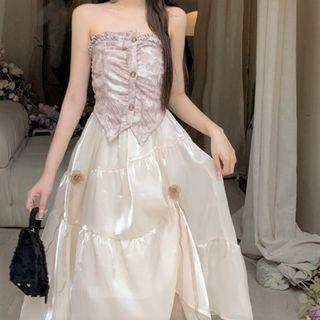 Strapless Mock Two-piece Maxi A-line Dress