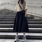Elbow-sleeve Stripe Shirt / Midi A-line Skirt