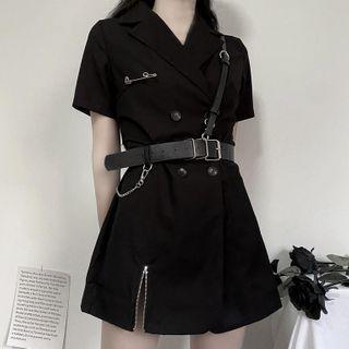 Short-sleeve Double Breasted Mini A-line Dress
