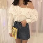 Eyelet Lace Panel Cut-out Blouse Shirt - White - One Size