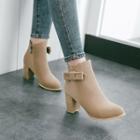 Scalloped-trim Chunky-heel Ankle Boots