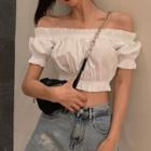 Off-shoulder Ruffle-trim Blouse White - One Size