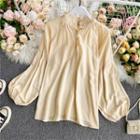 Stand-collar Puff Long-sleeve Blouse
