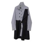 Pinstriped Panel Long-sleeve Shirt Dress Gray & Black - One Size