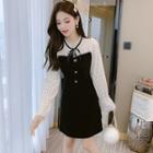 Long-sleeve Embellished Lace Panel A-line Dress