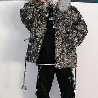 Faux-fur Trim Printed Cargo Jacket