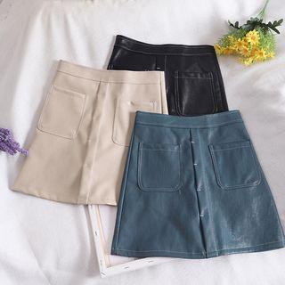 Pocket Faux Leather A-line Skirt