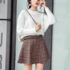 Cable Knit Top / Plaid A-line Skirt
