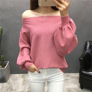 Off-shoulder Lantern-sleeve Sweater