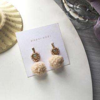 925 Sterling Silver Fleece Ball Drop Earring / Clip-on Earring