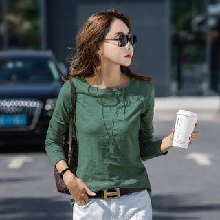 Long-sleeve Crew Neck Plain T-shirt