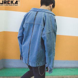 Chain-accent Zipper-back Denim Light Jacket