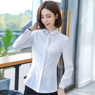 Hidden Placket Shirt / Slim-fit Dress Pants / Set