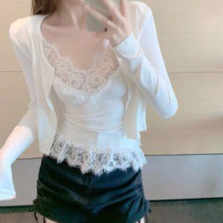 Lace Trim Camisole / Cropped Cardigan