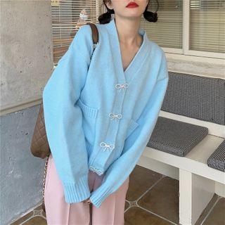 V-neck Bow-accent Cardigan