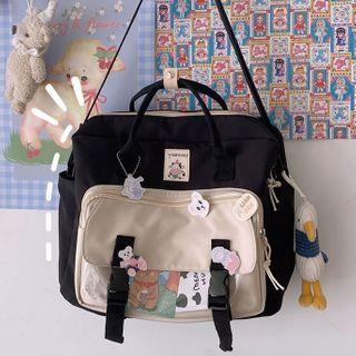 Pvc Panel Two-tone Nylon Crossbody Bag
