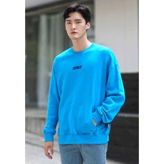 Kangaroo-pocket Contrast-trim Letter Sweatshirt