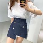 Asymmetrical Denim Skirt / Short Sleeve Oversized Tee
