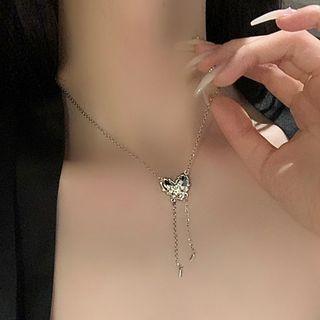 Ribbon Fringed Necklace Silver - One Size