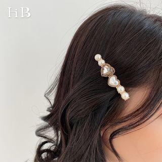 Rhinestone Faux Pearl Heart Hair Clip As Shown In Figure - One Size