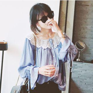 Crochet Lace Collar Bell-sleeve Blouse