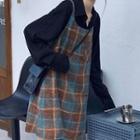 Plaid Spaghetti-strap Dress / Plain Long-sleeve Top
