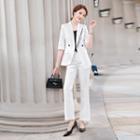 Elbow-sleeve Blazer / Boot Cut Dress Pants / Set