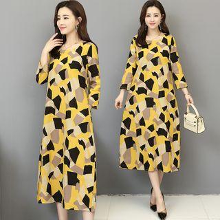 Print Round-neck 3/4-sleeve Dress