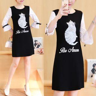 Bell 3/4-sleeve Print A-line Dress