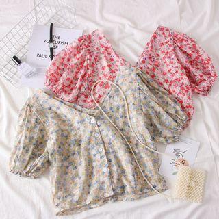 Reversible Drawstring Floral Top