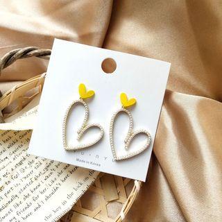 Alloy Faux Pearl Heart Dangle Earring 1 Pair - Silver Needle Earring - Yellow Heart - Gold - One Size