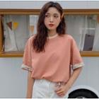 Floral Trim Elbow-sleeve T-shirt
