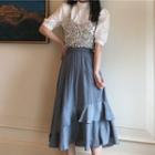 Glitter Camisole Top / Short-sleeve Top / Midi A-line Skirt