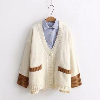 Two-tone Cardigan Beige - One Size
