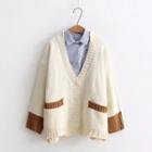 Two-tone Cardigan Beige - One Size