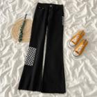 High Waist Checker Print Panel Bootcut Jeans