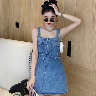 Denim Pocket Mini Pinafore Dress