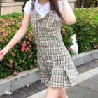 Short-sleeve T-shirt / Plaid Vest / Mini A-line Skirt