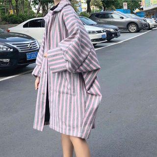 Long Sleeve Striped Woolen Coat