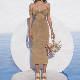 Off-shoulder Short-sleeve Maxi Bodycon Dress